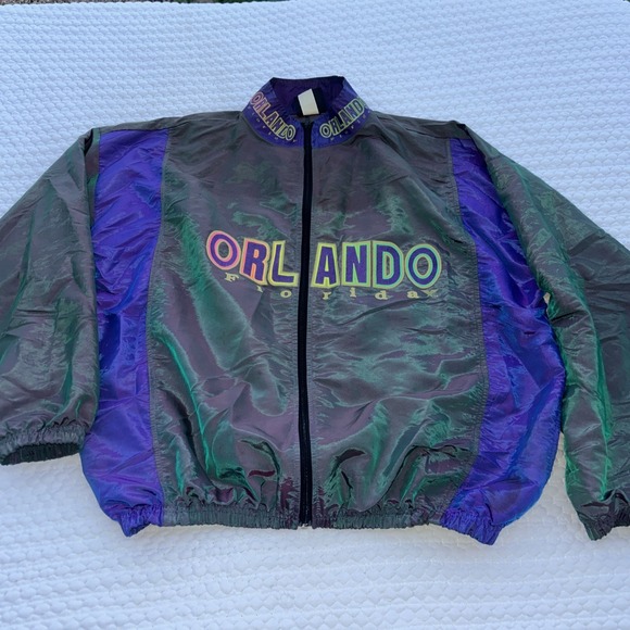 Vintage 90s Orlando Florida Windbreaker Jacket Teal Purple Colorblock